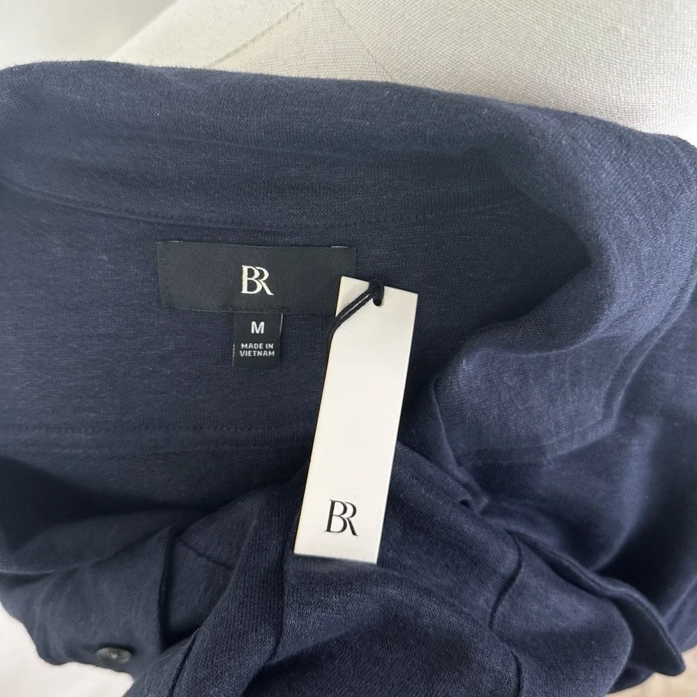Banana Republic Linen French Terry Resort Shirt Men's Medium Navy Blue NWT